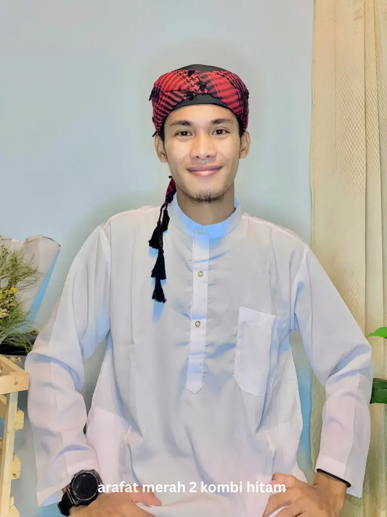 Katalog peci sorban arafat merah kombi hitam
